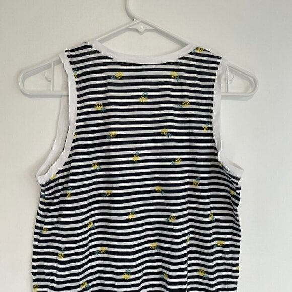 ANN TAYLOR LOFT White Black Stripe Pineapple Fruit V-Neck 100% Cotton Tank Top - Picture 9 of 12